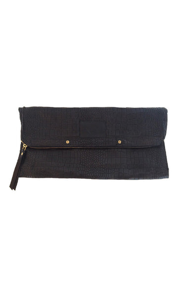 cynthia vincent EMBOSSED CROC BANKER'S CLUTCH